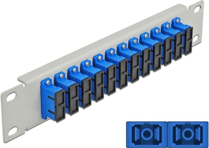 Изображение Delock 10″ Fiber Optic Patch Panel 12 Port SC Duplex blue 1U grey