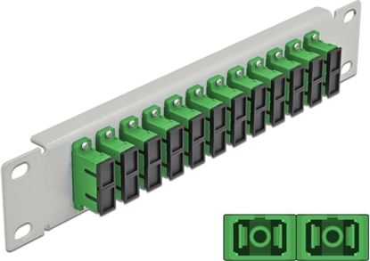Изображение Delock 10″ Fiber Optic Patch Panel 12 Port SC Duplex green 1U grey