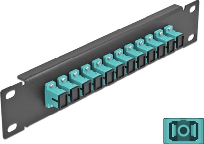 Изображение Delock 10″ Fiber Optic Patch Panel 12 Port SC Simplex aqua 1U black
