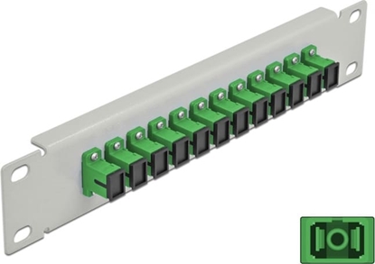 Изображение Delock 10″ Fiber Optic Patch Panel 12 Port SC Simplex green 1U grey