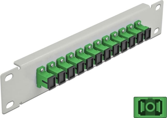 Изображение Delock 10″ Fiber Optic Patch Panel 12 Port SC Simplex green 1U grey