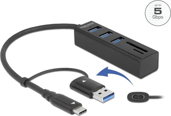 Picture of Delock 3 Port USB 3.2 Gen 1 Hub + SD and Micro SD Card Reader with USB Type-C™ or USB Type-A connector
