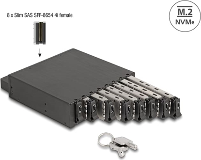 Attēls no Delock 5.25″ Mobile Rack for 8 x M.2 NVMe SSD with Slim SAS SFF-8654 connector