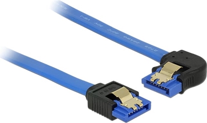 Attēls no Delock Cable SATA 6 Gb/s receptacle straight > SATA receptacle left angled 10 cm blue with gold clips