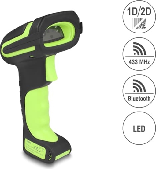 Picture of Delock Industrial Barcode Scanner 1D and 2D for 433 MHz or Bluetooth with inductive charging station and long distance reading up to max. 6.5 m