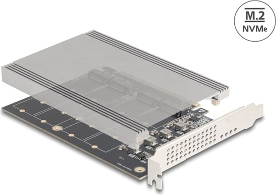 Picture of Delock PCI Express x16 Card to 4 x internal NVMe M.2 Key M with heat sink - Bifurcation (LxW: 145 x 111 mm)