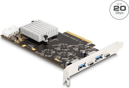 Attēls no Delock PCI Express x8 Card with 2 x USB 20 Gbps USB Type-C™ female and 2 x USB 10 Gbps Type-A female - Quad Channel