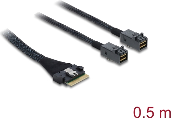 Picture of Delock PCIe 4.0 Cable Slim SAS SFF-8654 8i to 2 x Mini SAS HD SFF-8643 0.5 m