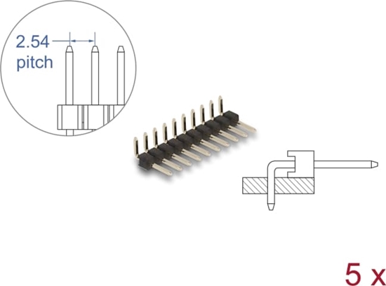 Picture of Delock Pin header 10 pin, pitch 2.54 mm, 1-row, angled, 5 pieces