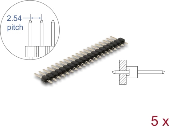 Picture of Delock Pin header 20 pin, pitch 2.54 mm, 1-row, straight, 5 pieces