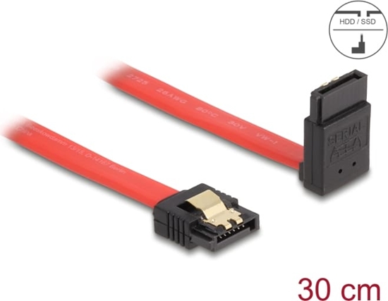 Picture of Delock SATA 6 Gb/s Cable straight to upwards angled 30 cm red