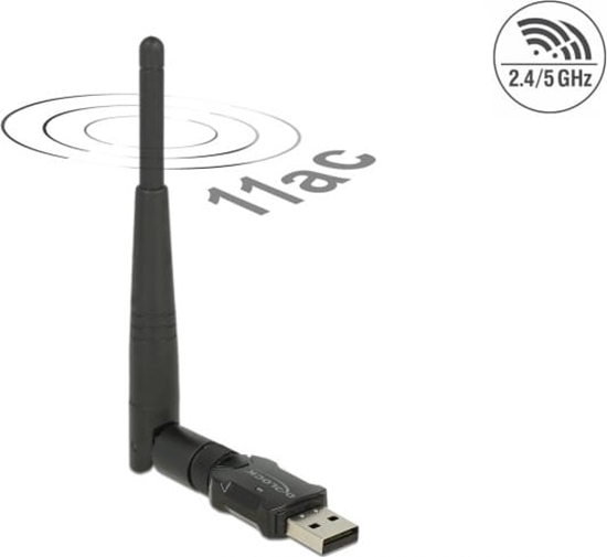 Изображение Delock USB 2.0 Dual Band WLAN ac/a/b/g/n Stick 433 + 150 Mbps with external Antenna