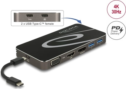 Attēls no Delock USB Type-C™ 3.2 Dockingstation 4K HDMI DP / 1080p VGA, USB Hub und PD 3.0