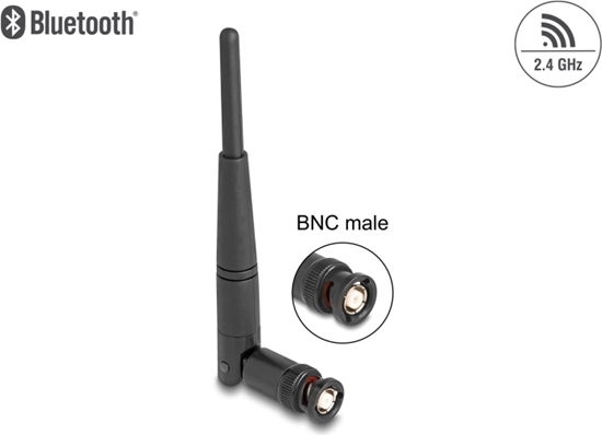 Picture of Delock WiFi 2.4 GHz Antenna BNC plug 2 dBi 14.5 cm omnidirectional with tilt joint black