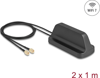 Attēls no Delock WiFi 7 Antenna 2 x RP-SMA plug 2.4 - 4.0 dBi omnidirectional with magnetic base and connection cable ULA100 1 m outdoor black
