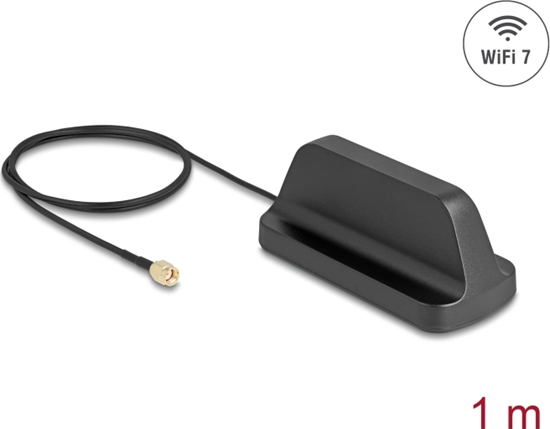 Picture of Delock WiFi 7 Antenna RP-SMA plug 2.5 - 3.6 dBi omnidirectional with magnetic base and connection cable ULA100 1 m outdoor black