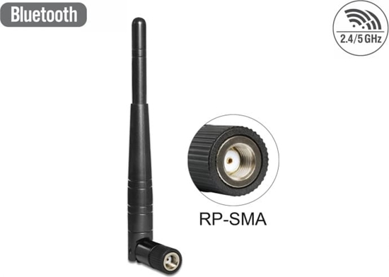 Picture of Delock WLAN 802.11 ac/a/h/b/g/n Antenna RP-SMA plug 3 dBi omnidirectional with tilt joint black