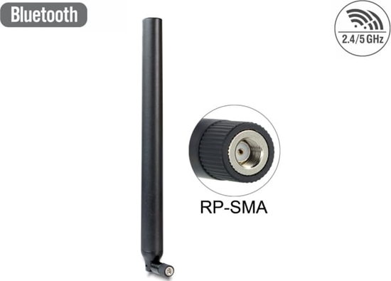 Picture of Delock WLAN 802.11 ac/a/h/b/g/n Antenna RP-SMA plug 5.5 - 9 dBi omnidirectional with tilt joint black