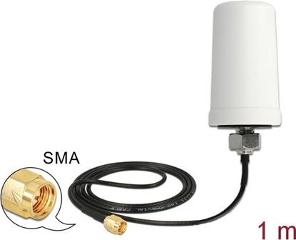 Attēls no Delock WLAN 802.11 ac/a/h/b/g/n Antenna SMA plug 1.4 - 3.0 dBi omnidirectional with connection cable ULA100 1 m white outdoor