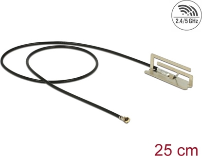 Attēls no Delock WLAN 802.11 ac/ax/a/h/b/g/n Antenna I-PEX Inc., MHF® 4L plug 1.6 dBi 25 cm PIFA internal