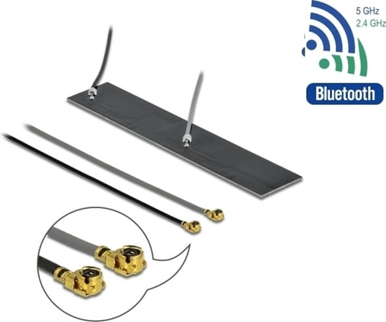 Picture of Delock WLAN 802.11 ac/ax/a/h/b/g/n Twin Antenna 2 x I-PEX Inc., MHF® I plug 2.2 – 4.0 dBi 2 x 15 cm PCB internal self adhesive