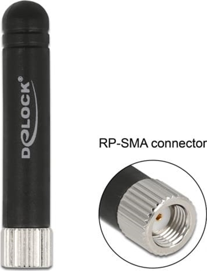 Picture of Delock WLAN 802.11 b/g/n Antenna RP-SMA plug 1.7 - 3.7 dBi omnidirectional fixed with flexible material black
