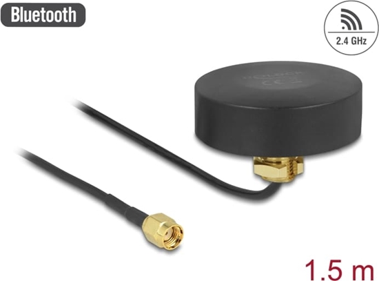 Picture of Delock WLAN 802.11 b/g/n Antenna RP-SMA plug 2 dBi fixed omnidirectional with connection cable RG-174 1.5 m outdoor black