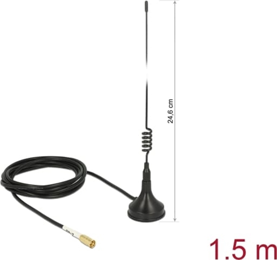 Picture of Delock WLAN 802.11 b/g/n Antenna SMB plug 2 dBi fixed omnidirectional with magnetic base and connection cable RG-174 1.5 m outdoor black