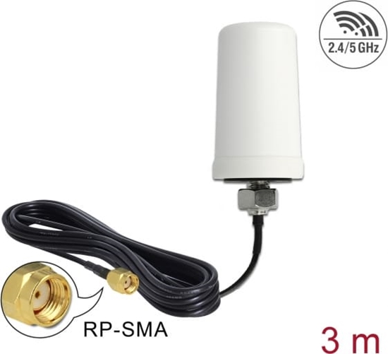 Picture of Delock WLAN Antenna RP-SMA 802.11 ac/a/h/b/g/n 0 dBi 3 m ULA100 omnidirectional white outdoor