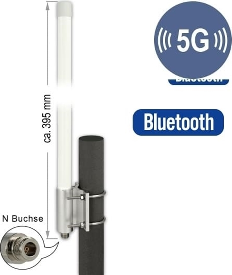 Picture of Delock WLAN Dual Band 802.11 ac/ax/a/b/g/n Antenna N jack 6.2 - 8.0 dBi 39.5 cm omnidirectional fixed wall and pole mount outdoor white