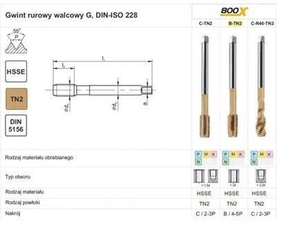 Изображение Fanar GWINTOWNIK G 3/8" DIN-5156B HSSE TIN 800X