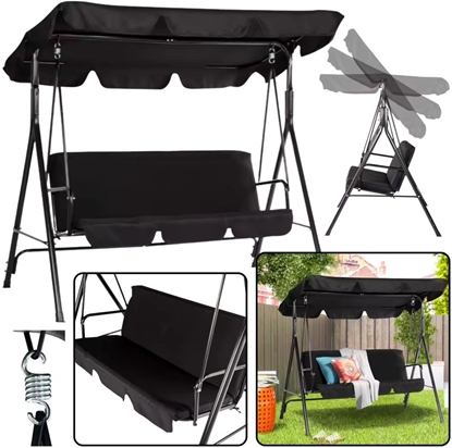 Attēls no Hutawka Trzyosobowa Ogrodowa Bujana Poduszki Materac Czarna