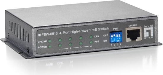 Picture of Level One LevelOne FSW-0513 tīkla pārslēgs Fast Ethernet (10/100) Power over Ethernet (PoE) Melns, Pelēks