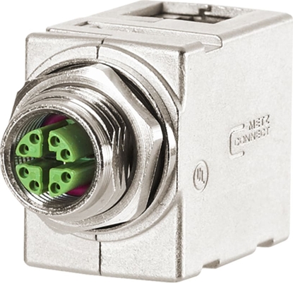 Picture of Metz Connect M12 Panel feed through adapters, X-coded, to RJ45 - angled