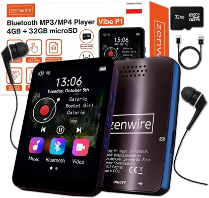 Picture of Odtwarzacz Przenony MP3 MP4 Bluetooth Radio FM Dyktafon SD Suchawki 36GB