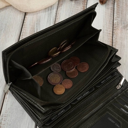 Picture of Paolo Peruzzi Portfel damski skórzany duy ciemnozielony z ochron RFID klasyczny AL-07-GB