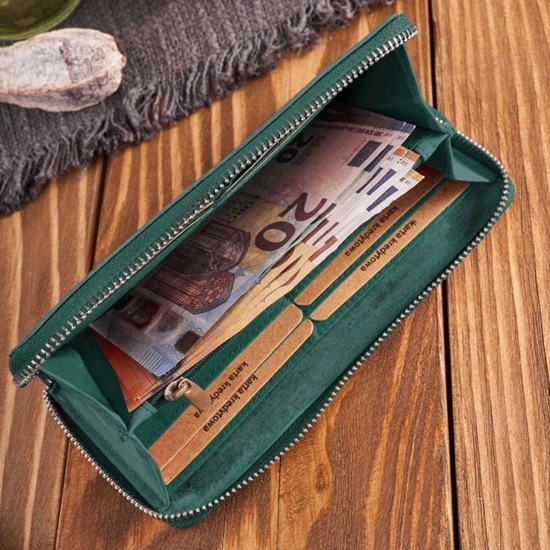 Picture of Paolo Peruzzi Portfel damski skórzany zielony w geometryczny wzór RFID T-116-HGR