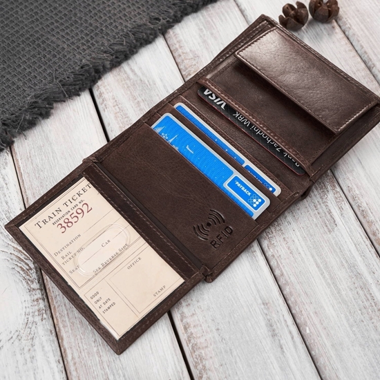 Picture of Paolo Peruzzi Portfel mski skórzany brzowy klasyczny elegancki z ochron RFID AY-10-BR