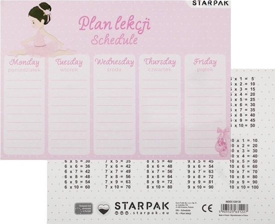 Picture of Plan lekcji z tabliczk mnoenia Balerina (25szt)