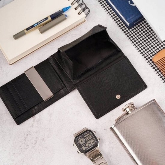 Picture of Portfel mski skórzany czarny T-46-BL i brelok do kluczy T-86-BL zestaw prezentowy ZUP-135-BL