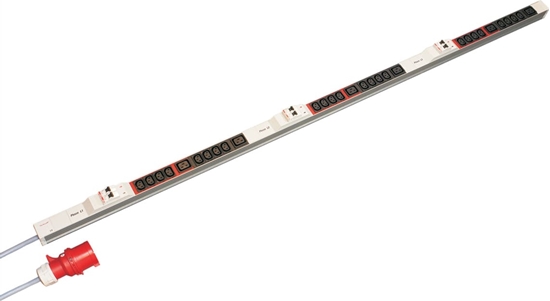 Picture of Schroff Socket Strip, IEC, 3-Phase, 32 A, IEC 60309 Plug, 24 x IEC C13 / 6 x IEC C19, Fuse 6 x 16 A