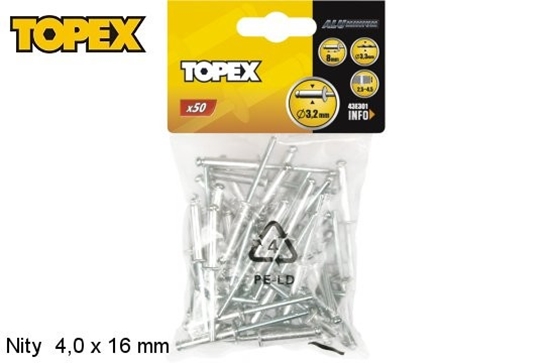 Изображение Topex Nity aluminiowe 4x16mm 50szt. 43E404