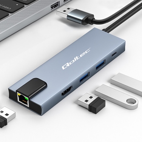 Picture of USB-C 5-in-1 centrmezgla (Hub) adapteris | USB-C PD 100W | 2x USB | HDMI 4K | RJ45