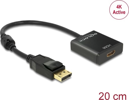 Picture of Adapters DP 1.2 M > HDMI F, 4K aktīvs, 20cm, melns, Delock