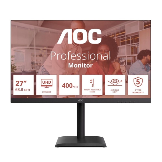 Picture of AOC | U27E4CV | 27 " | IPS | UHD | 16:9 | 60 Hz | 4 ms | 3840 x 2160 pixels | 400 cd/m² | HDMI ports quantity 2 | Black