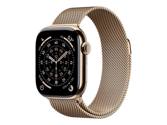 Picture of Apple Watch Series 11 GPS + Cellular 42mm Gold Titanium Case with Gold Milanese Loop
