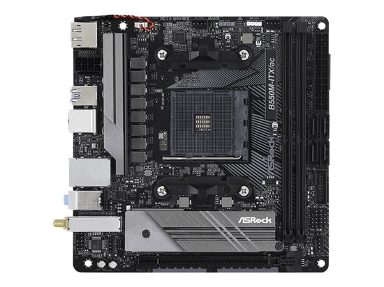 Изображение ASRock B550M-ITX/AC | Processor family AMD | Processor socket AM4 | DDR4 | Supported hard disk drive interfaces SATA, M.2 | Number of SATA connectors 4