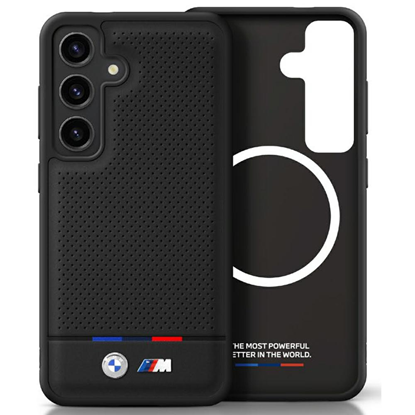 Attēls no BMW Leather Tricolor Stripe with MagSafe Back Case for Samsung Galaxy S25 Plus