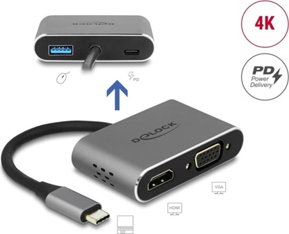 Attēls no Delock USB Type-C™ Adapter to HDMI and VGA with USB 3.2 Port and PD