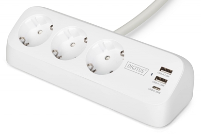 Picture of Digitus 3-way office socket strip with 2x USB-A and 1x USB-C connections, white